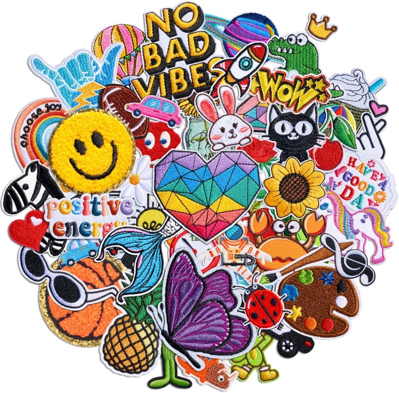 Solasocool Embroidered Iron on Patches Applique 70pcs Assorted Styles Iron on/Sew on Patch for Clothes Hats Backpacks Fabric Cute Embroidery Patches for Clothing Jeans Jackets DIY Accessories - Image 1